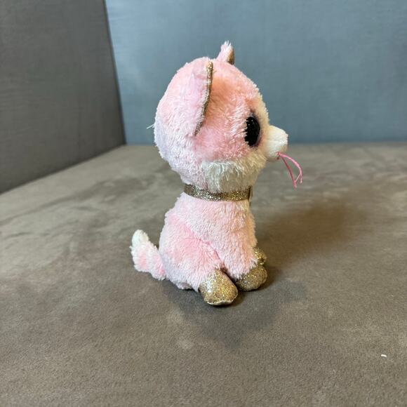 Ty Tysilk Fiona Pink Kitty Cat Gold Glitter Ears Paws Beanie Boo - Picture 5 of 9